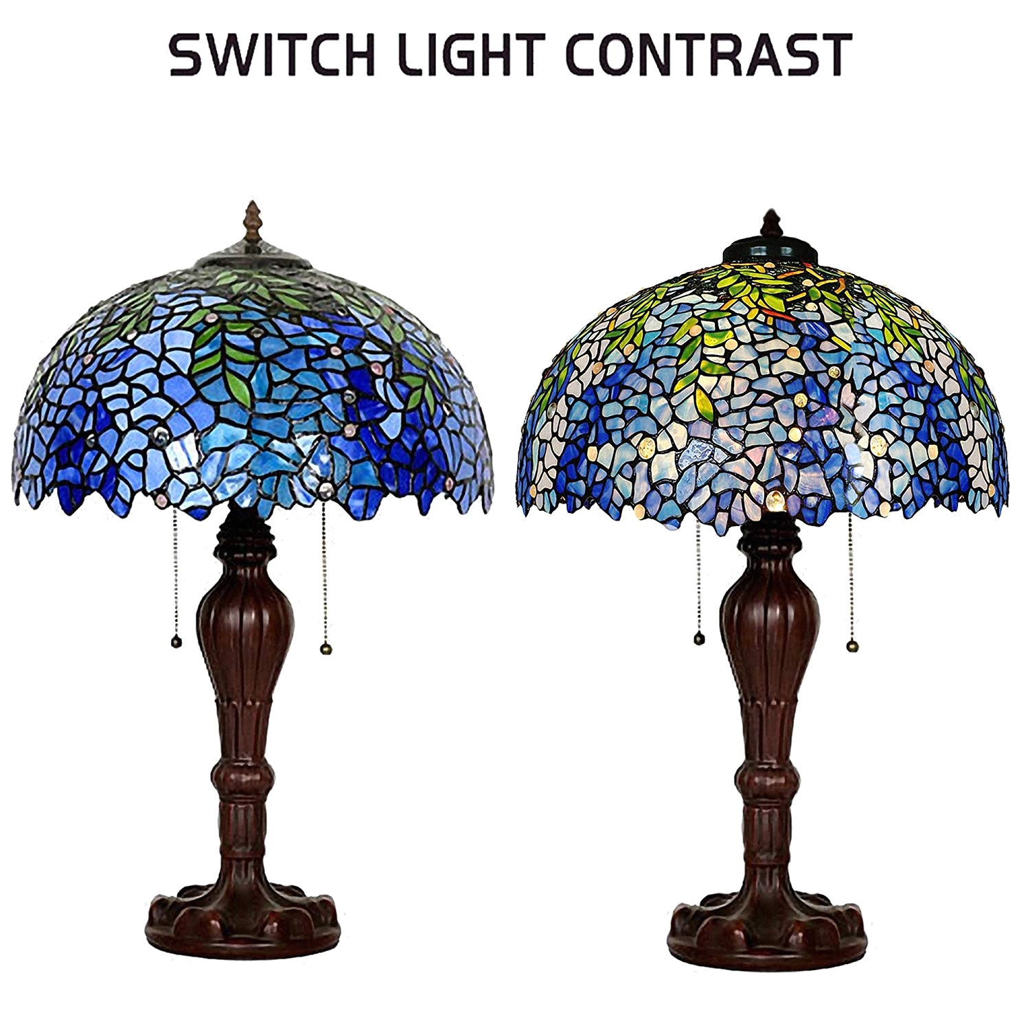 table lamps magcolor tiffany style stained glass purple wisteria table lamp with 16 inches handmade lampshade and brown round lamp base made of zinc alloy