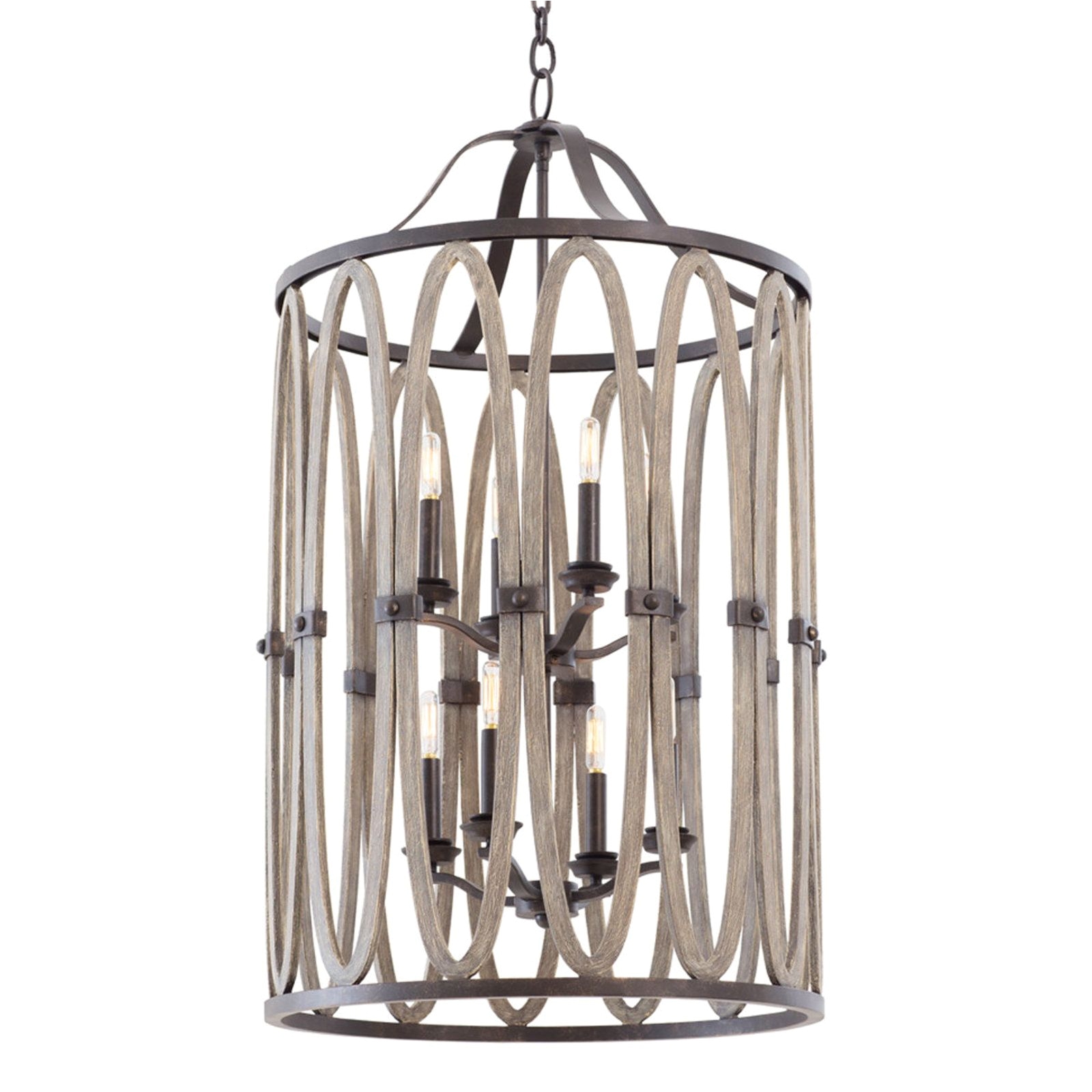 driftwood entwined ovals pendant 8 light