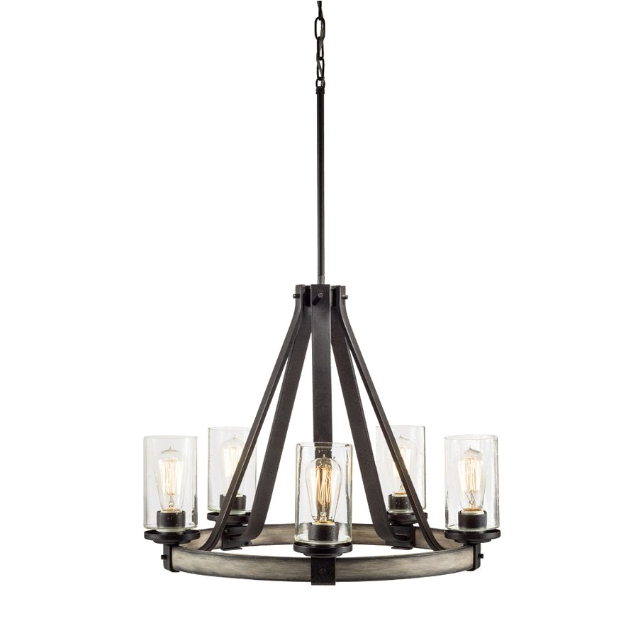 shop kichler lighting barrington 5 light anvil iron and driftwood chandelier at lowes com