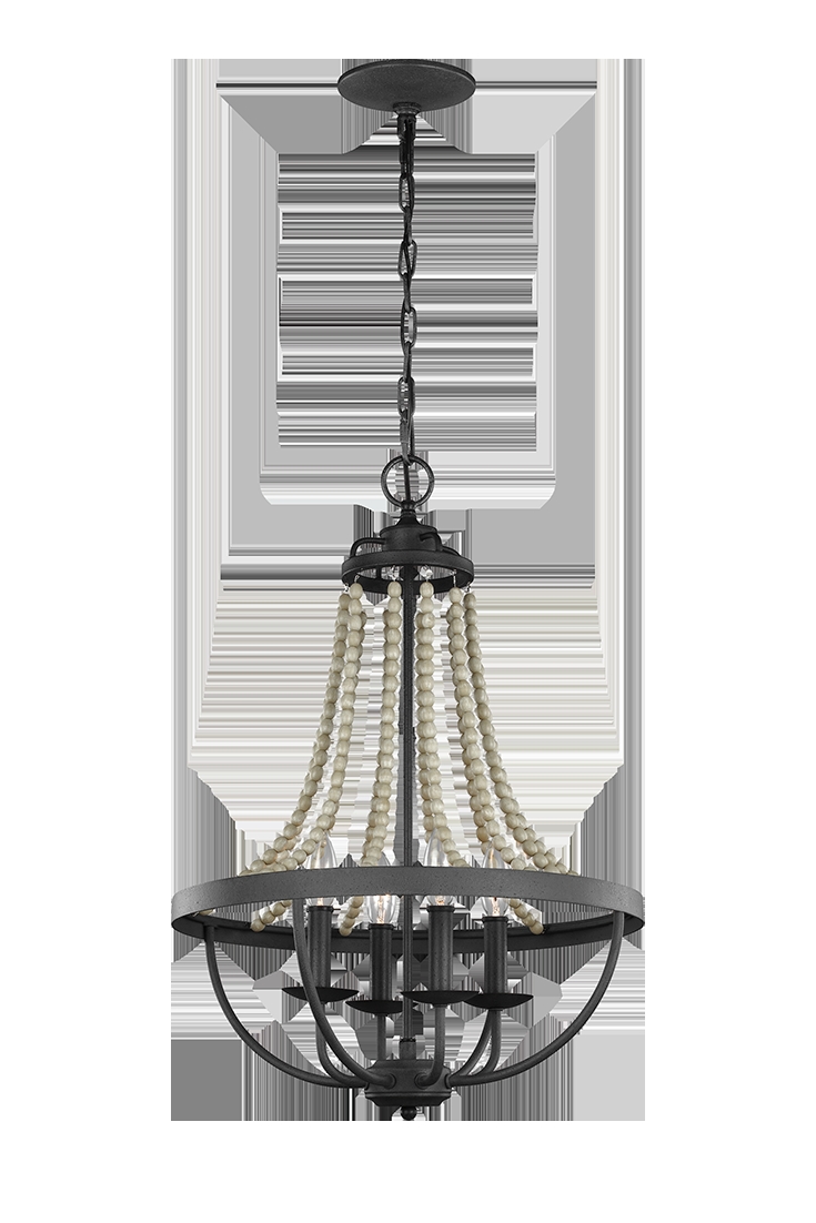 the nori 4 light chandelier by feiss features vintage elements like beautifully cascading driftwood grey wood beads and the rustic flair of a dark weathered