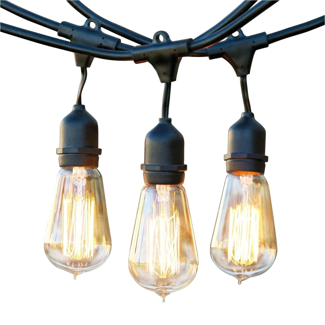 48 ft ambience pro hanging outdoor string lights vintage edition with nostalgic edison incandescent bulbs