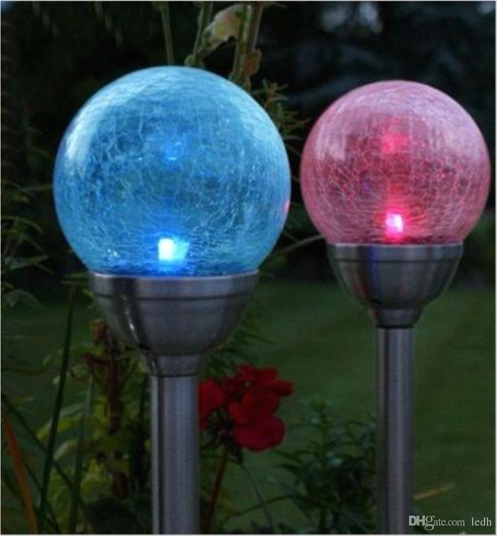 2018 wholesale price led rgb color changing crackle glass ball solar stake light cracked glass ball dual led garden lights landscape pathway from ledh