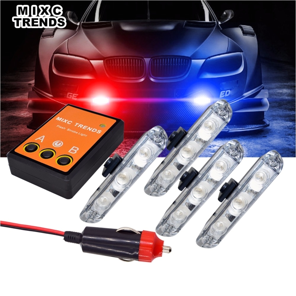 4pcs 3leds untra thin police strobe flashing light with cigarette lighter plug high bright led emergency vehicle warning lights in signal lamp from