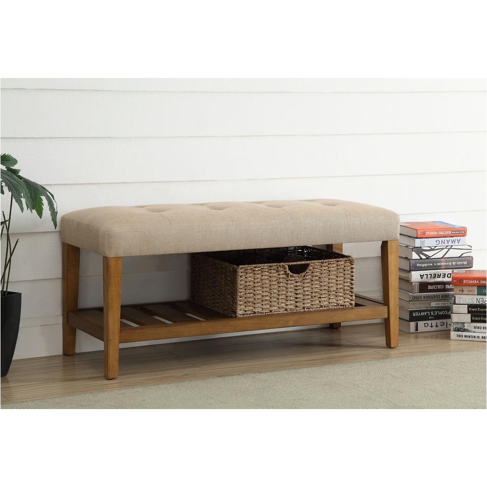 acme furniture charla beige and oak storage bench