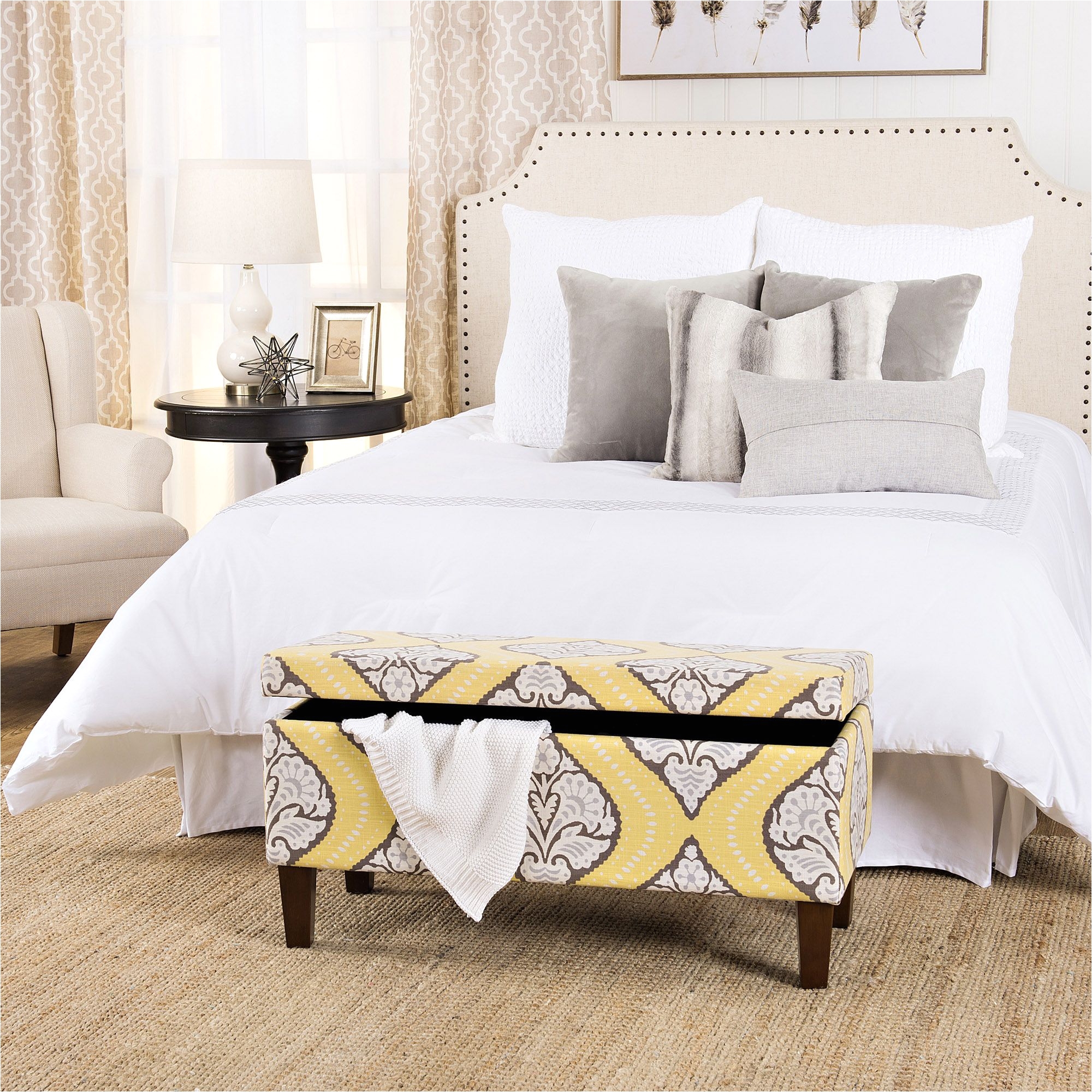 homepop bailey storage bench yellow and cream pattern great for extra storage in your