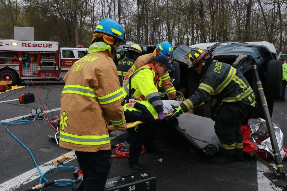 the chatham emergency squad and chatham township police and fire departments practice for a mass casualty at 495 river road in late april