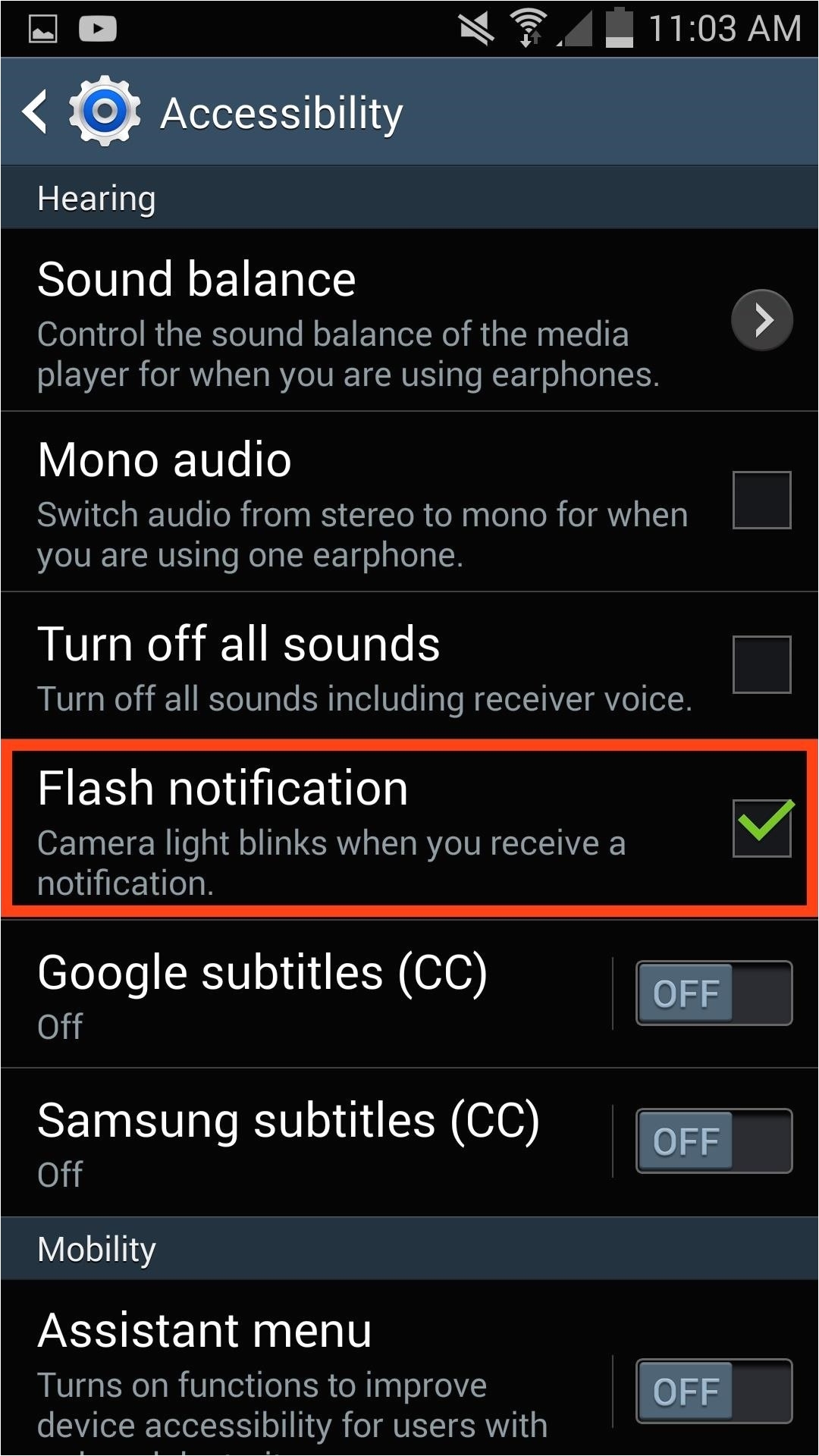 how to enable flash alerts on galaxy devices