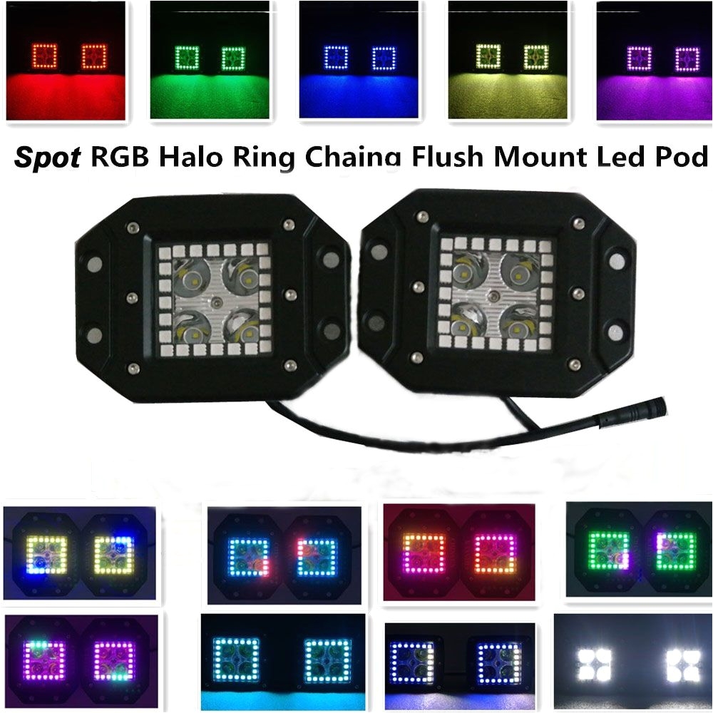 16w led fog light spot 1600lm rgb halo ring 12 solid color changing 300 flashing modes