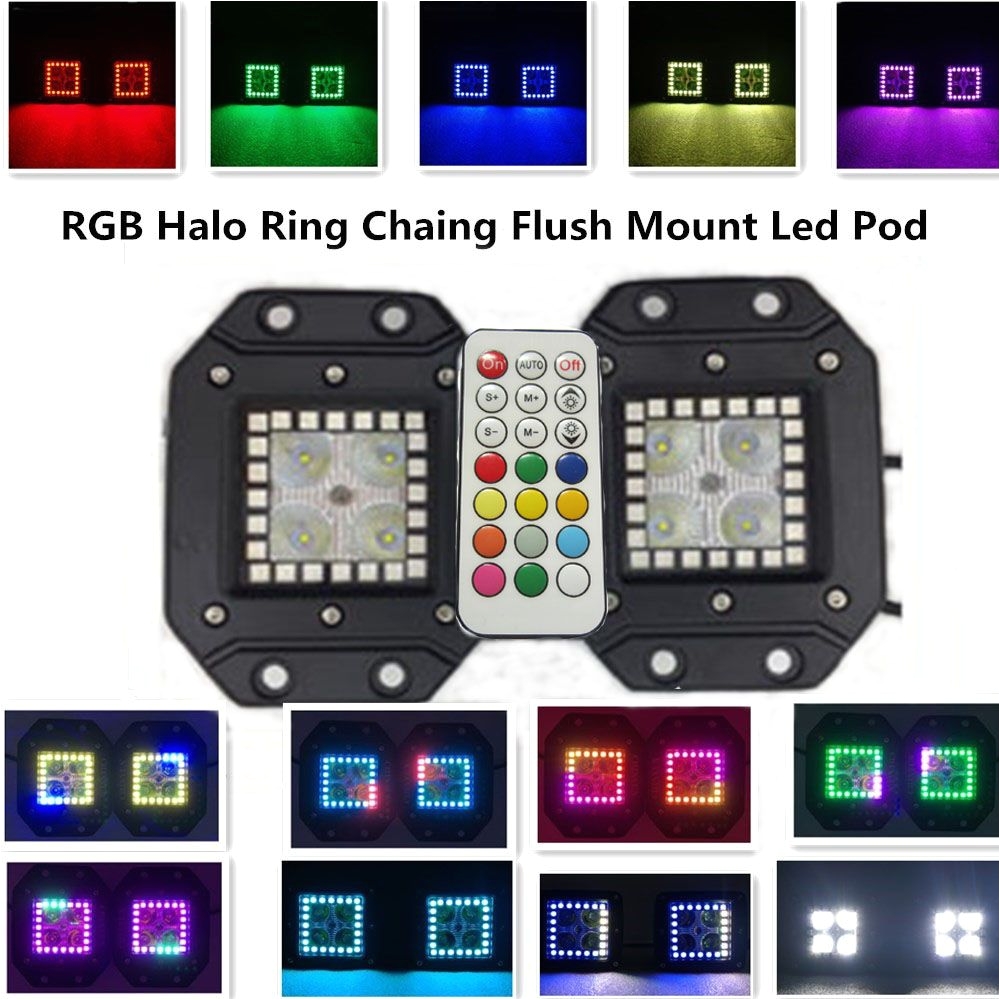 flush mount led pod with rgb halo ring color changing 300 flashing modes led work light offroad free wire harness