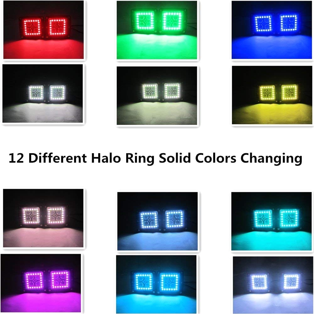 amazon com night break light 12w 3x3 inch smart phone ios android blue tooth control rgb halo ring led pods spot beam many flashing modes and tons of