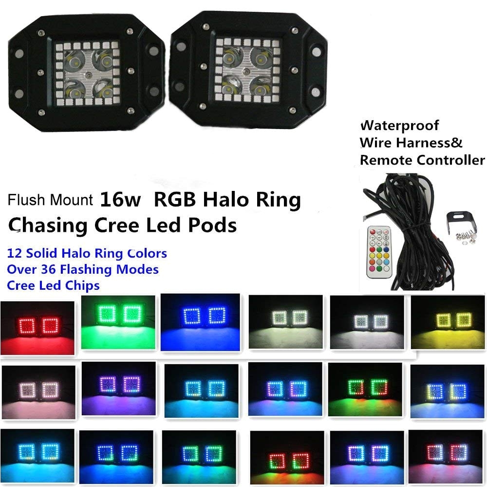 amazon com night break light 16w cree flush mount led pods spot lamps with rgb halo ring chasing pods over 12 different colors and 36 flashing modes for