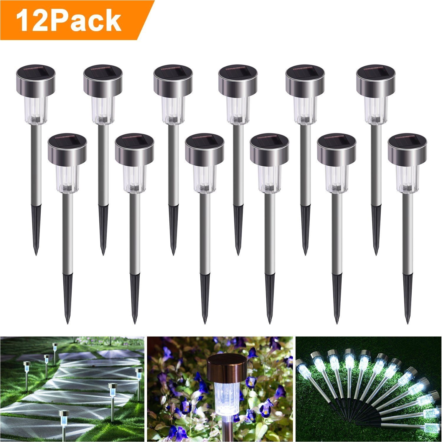 sunnest solar garden lights outdoor 12pack stainless steel solar pathway lights outdoor landscape lighting for lawn patio yard walkway driveway sg t9285
