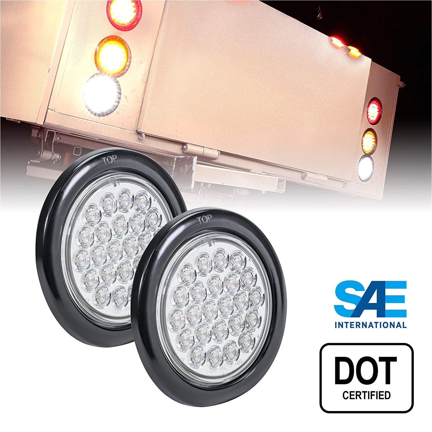 amazon com 2pc 4 round led trailer tail lights 24 white led reverse back up trailer lights for rv jeep trucks dot certified grommet plug