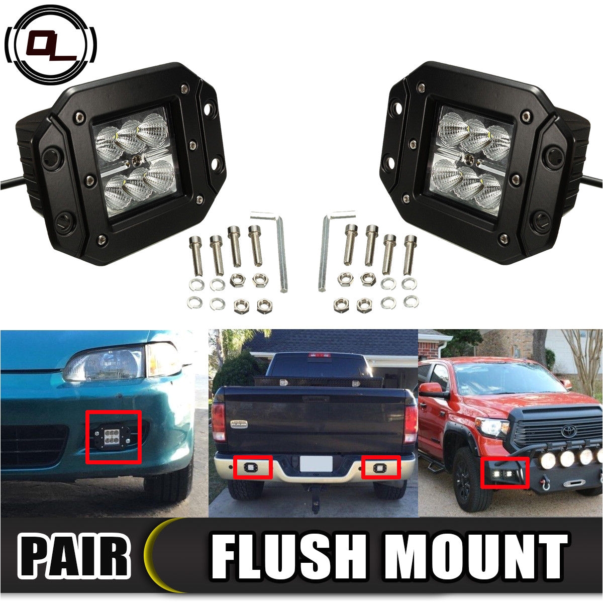 pair 18w led bumper reverse lights flood work offroad atv utv suv driving 4wd