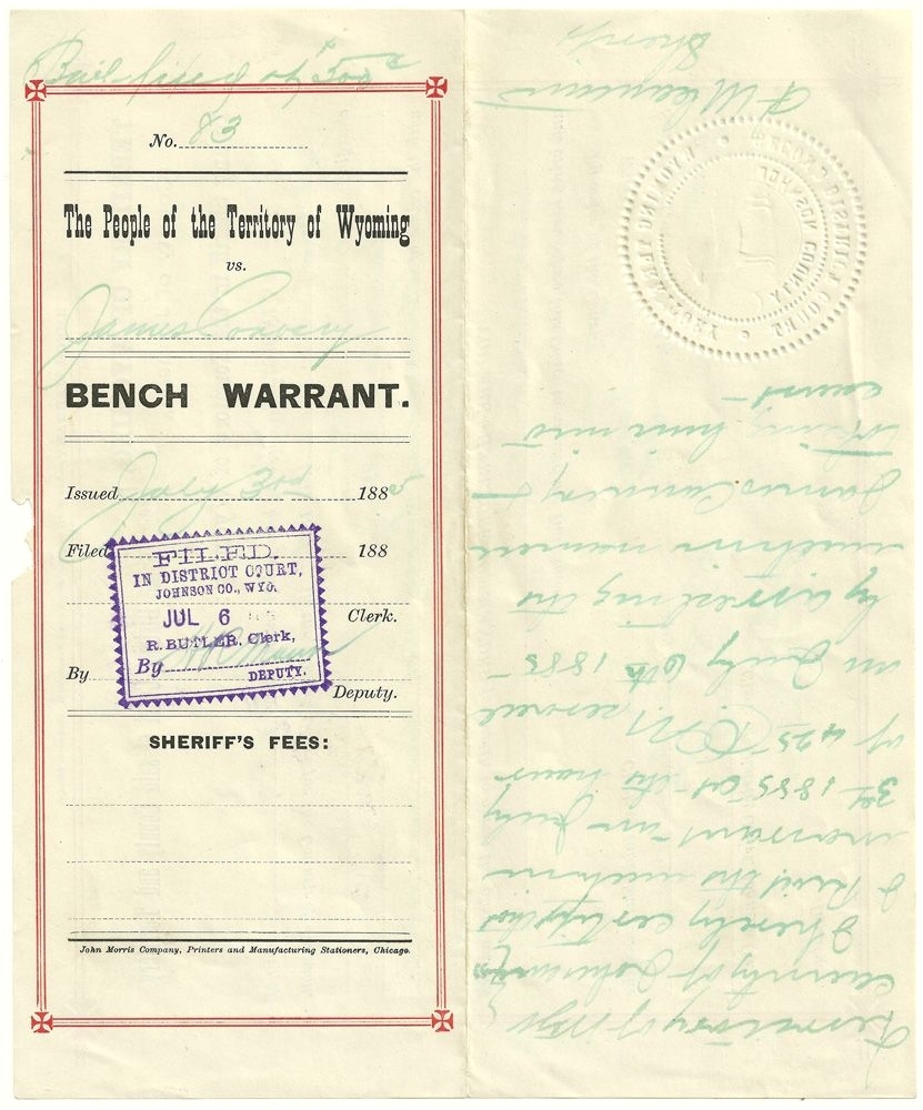 frank canton signed wyoming territory warrant how to find out if you have a bench warrant