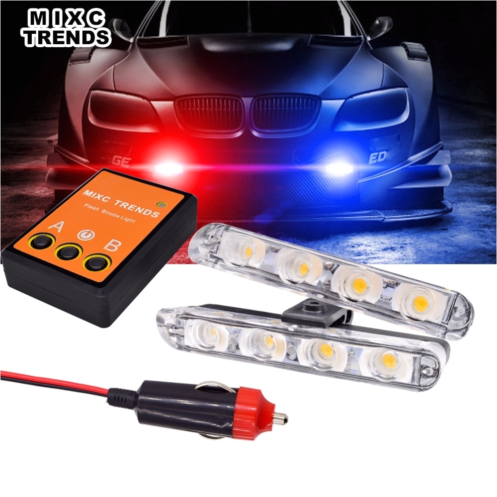 2x4 led mini motorcycle police light for car flash emergency hazard warning strobe light bar amber red blue car grill led lights in signal lamp from