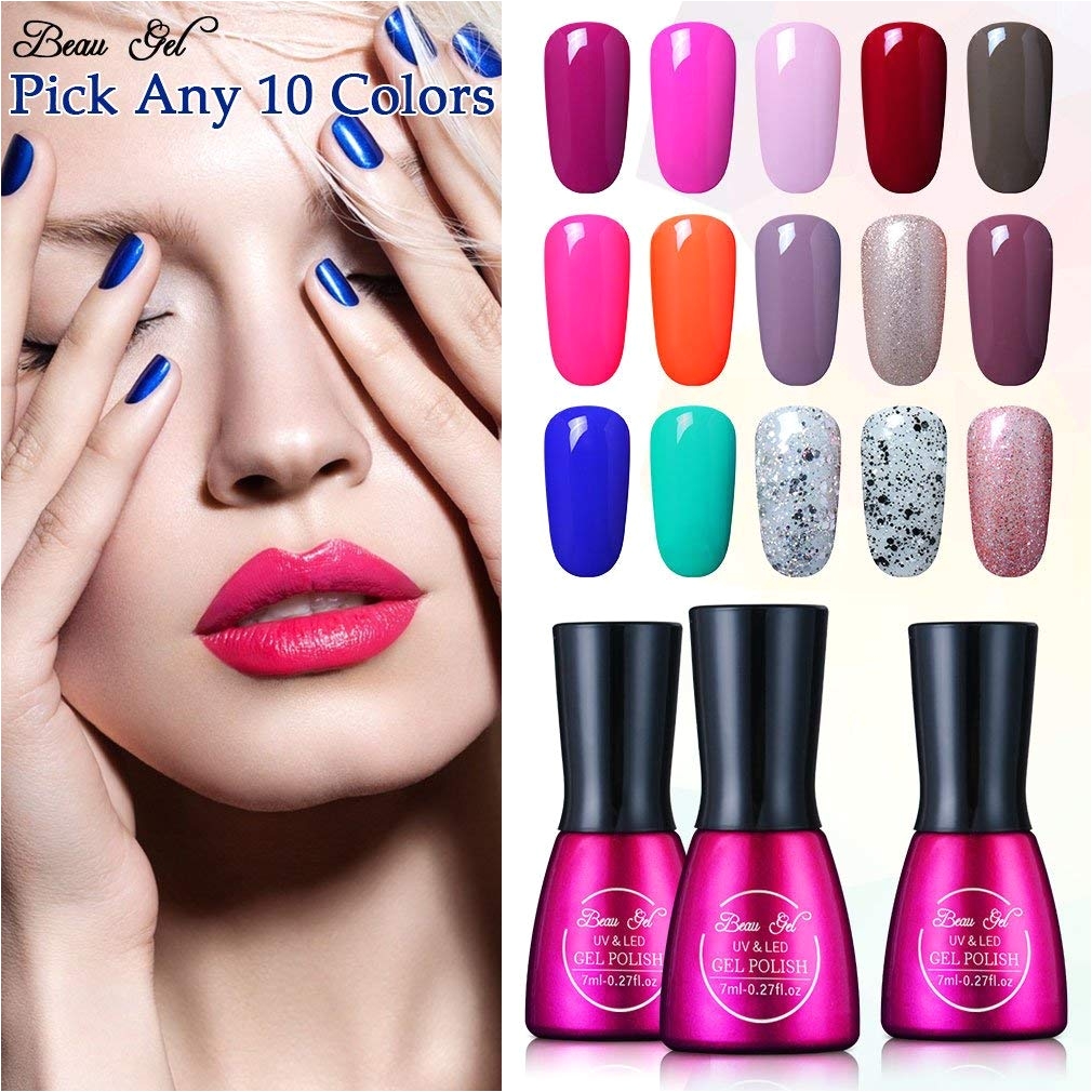 amazon com gel nails polish starter manicure kit uv led soak off nails art set diy at home beau gel pick any 10 colors 7ml beauty