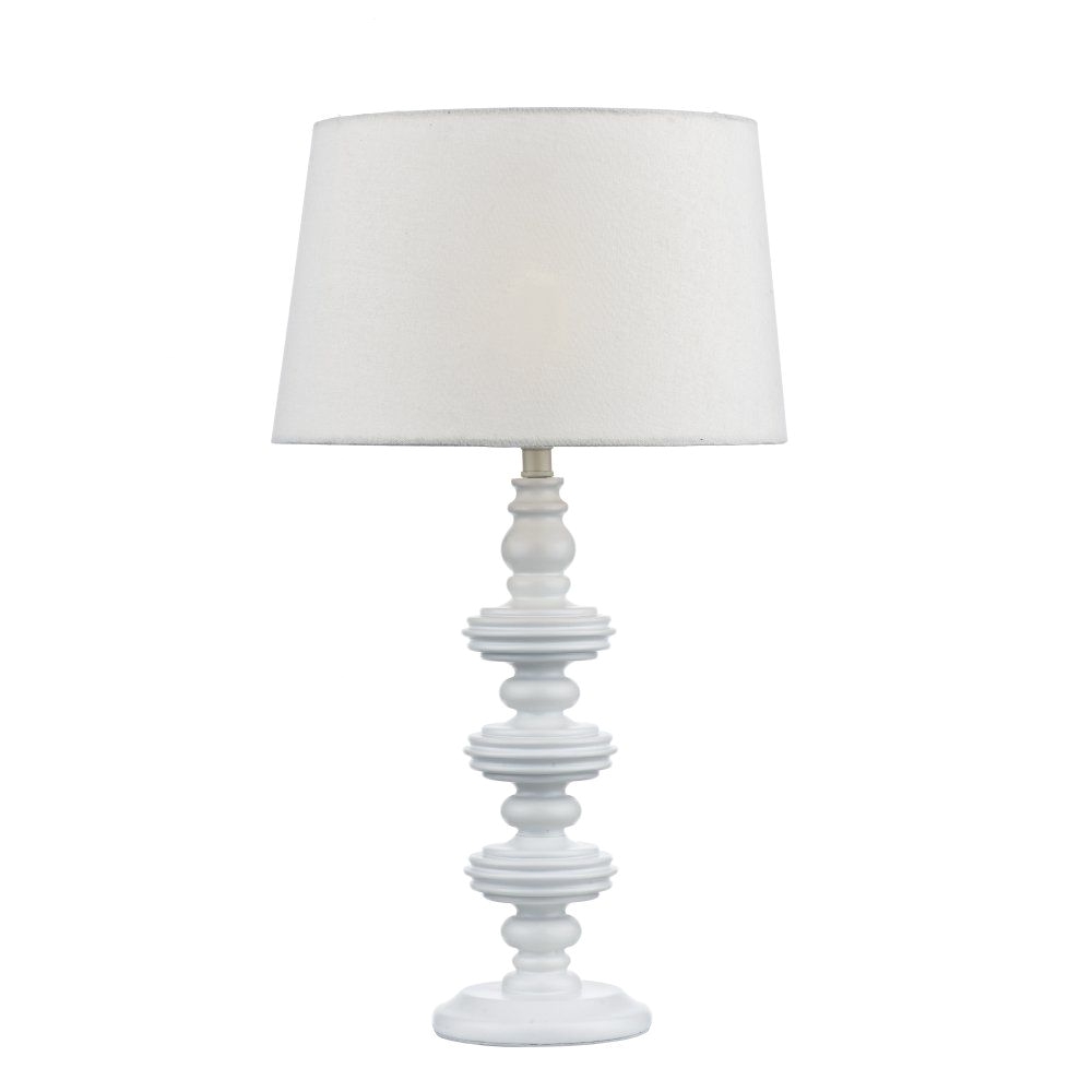 white moulded resing table lamp with white shade