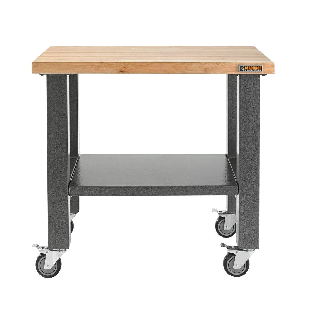 gladiator 3 ft mobile workbench with hardwood top