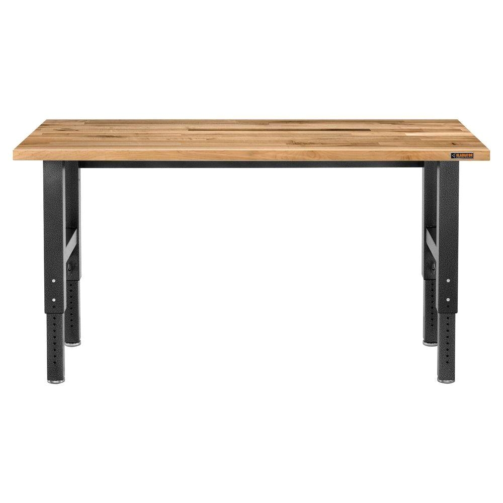 gladiator 6 ft hardwood top adjustable height workbench in hammered granite