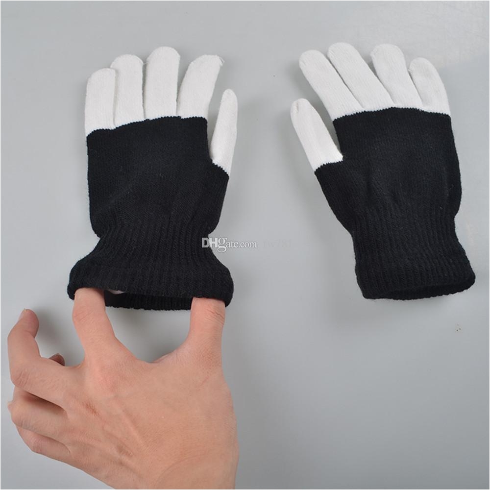 led gloves flashing light men women nylon led rave light fingertip glow mitt night club party