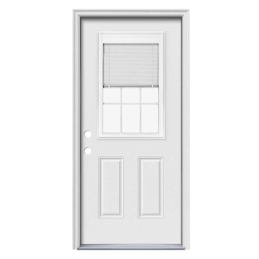 reliabilt 2 panel insulating core blinds and grilles between the glass half lite right hand inswing steel primed prehung entry door common 36 in x 80 in