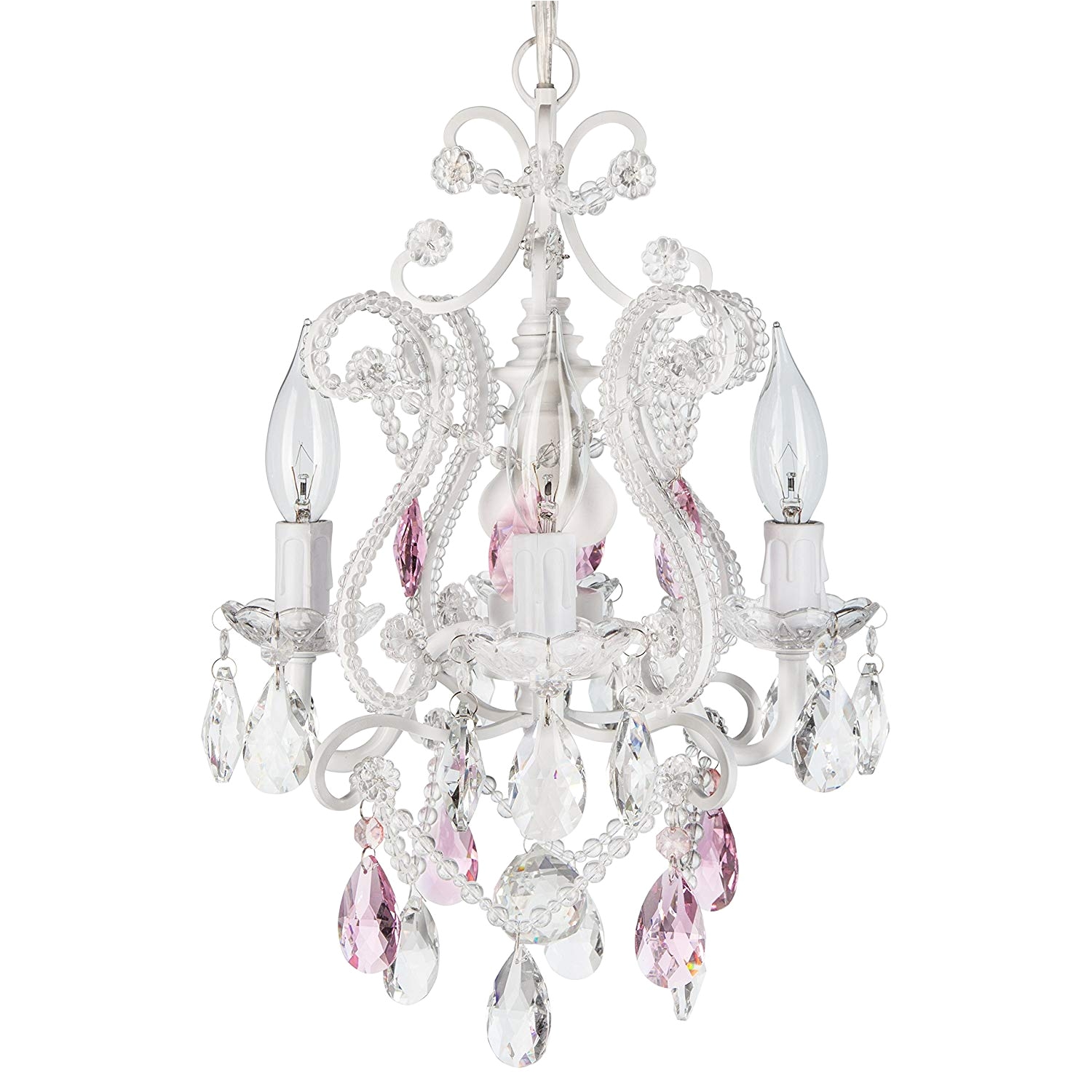 josephine pink crystal beaded white chandelier mini nursery plug in glass pendant 4 light wrought iron swag ceiling lighting fixture lamp amazon com