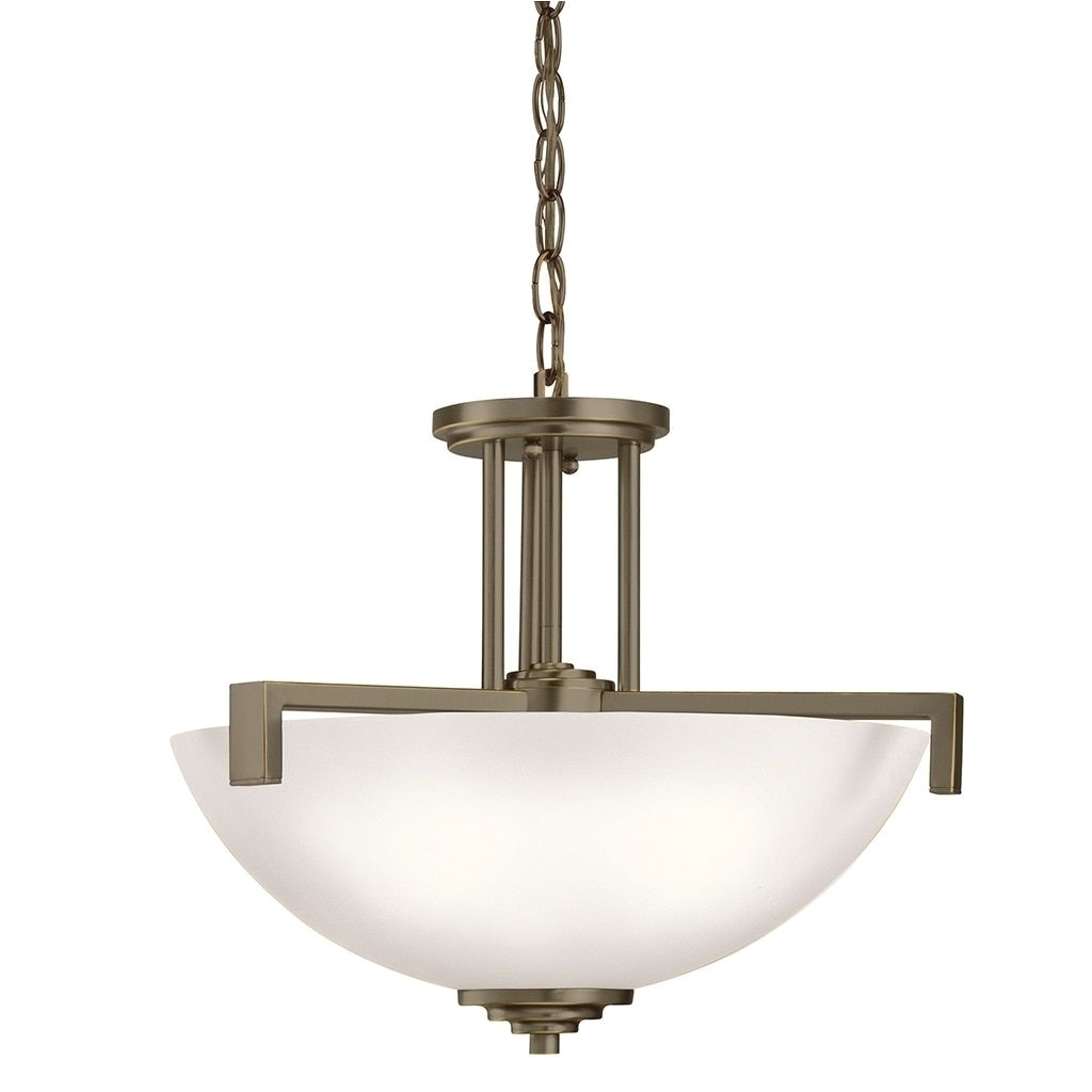 kichler lighting eileen collection 3 light olde bronze led inverted pendant semi flush mount glass