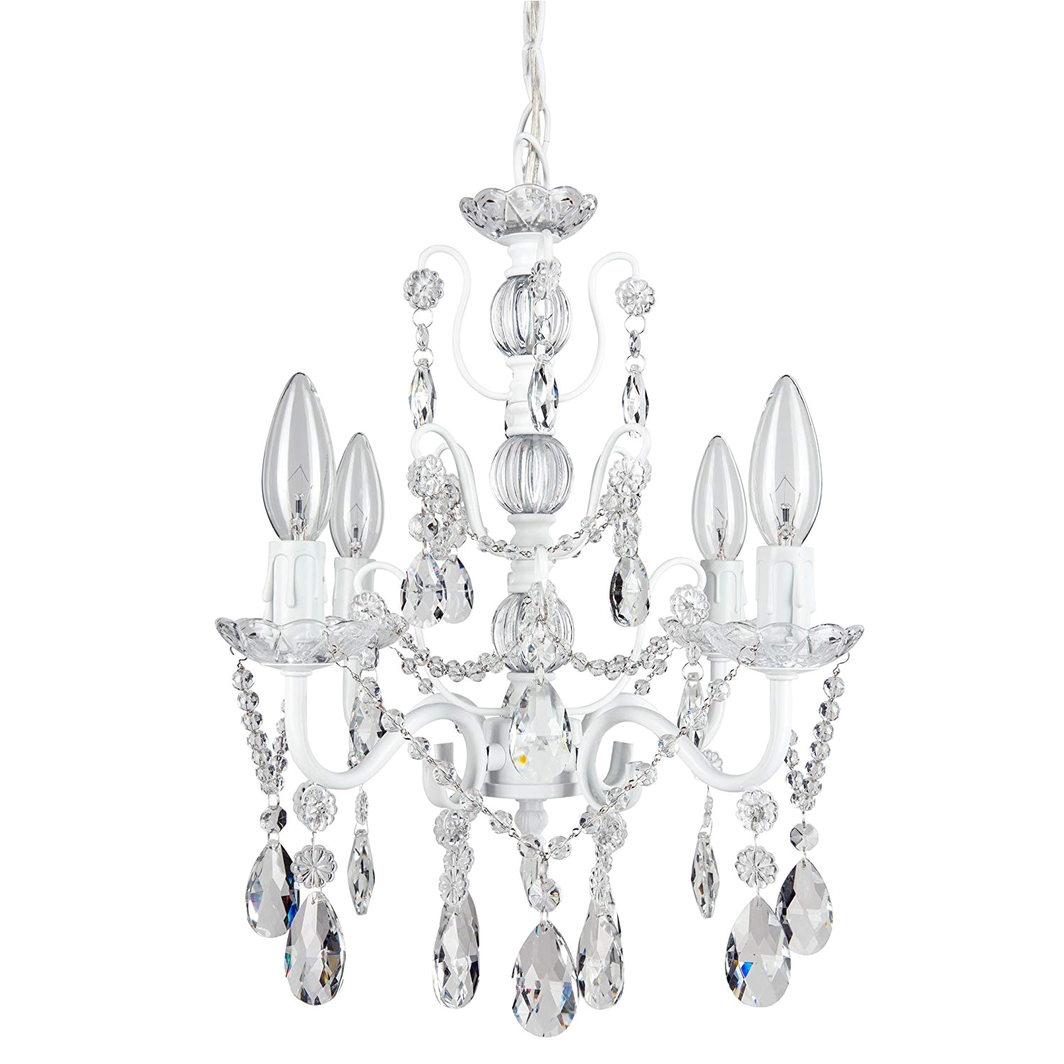 madeleine white crystal chandelier mini swag plug in glass pendant 4 light wrought iron ceiling lighting fixture lamp amazon com