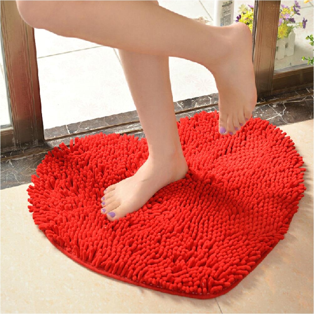 5060cm cute love heart shaped non slip soft microfiber chenille fluffy bathroom bedroom floor rug carpet mat red microfiber bathroom mat chenille carpet