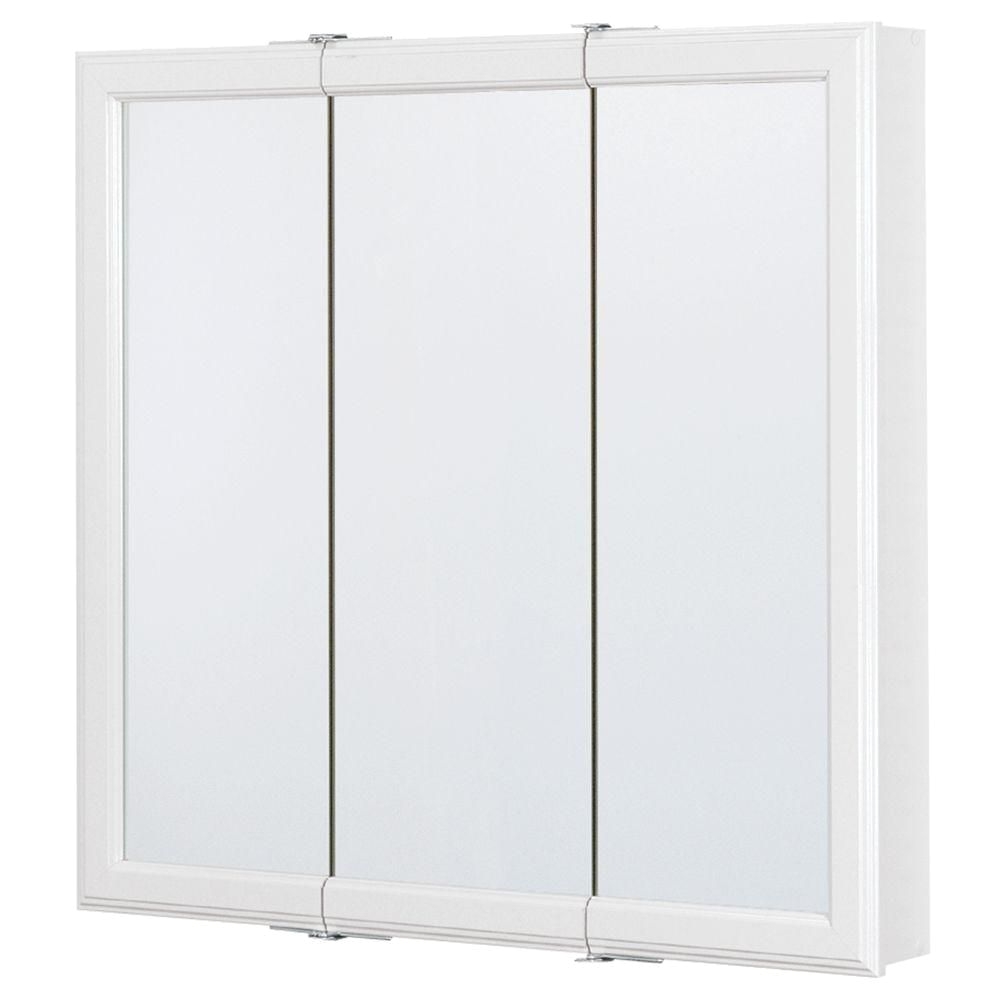 h framed surface mount tri view bathroom medicine cabinet in white t30 wh b the home depot