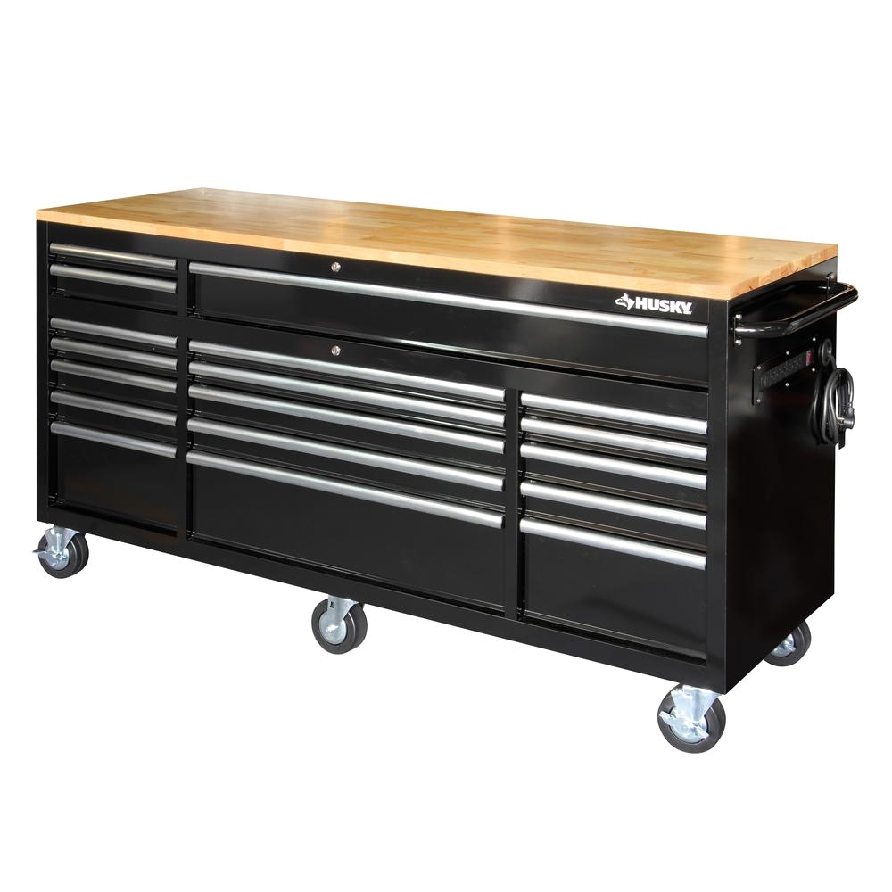 18 drawer mobile workbench with solid wood top black