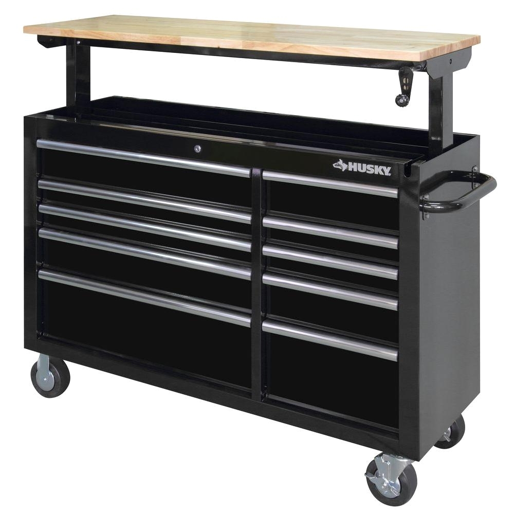 10 drawer mobile workbench with adjustable height top black