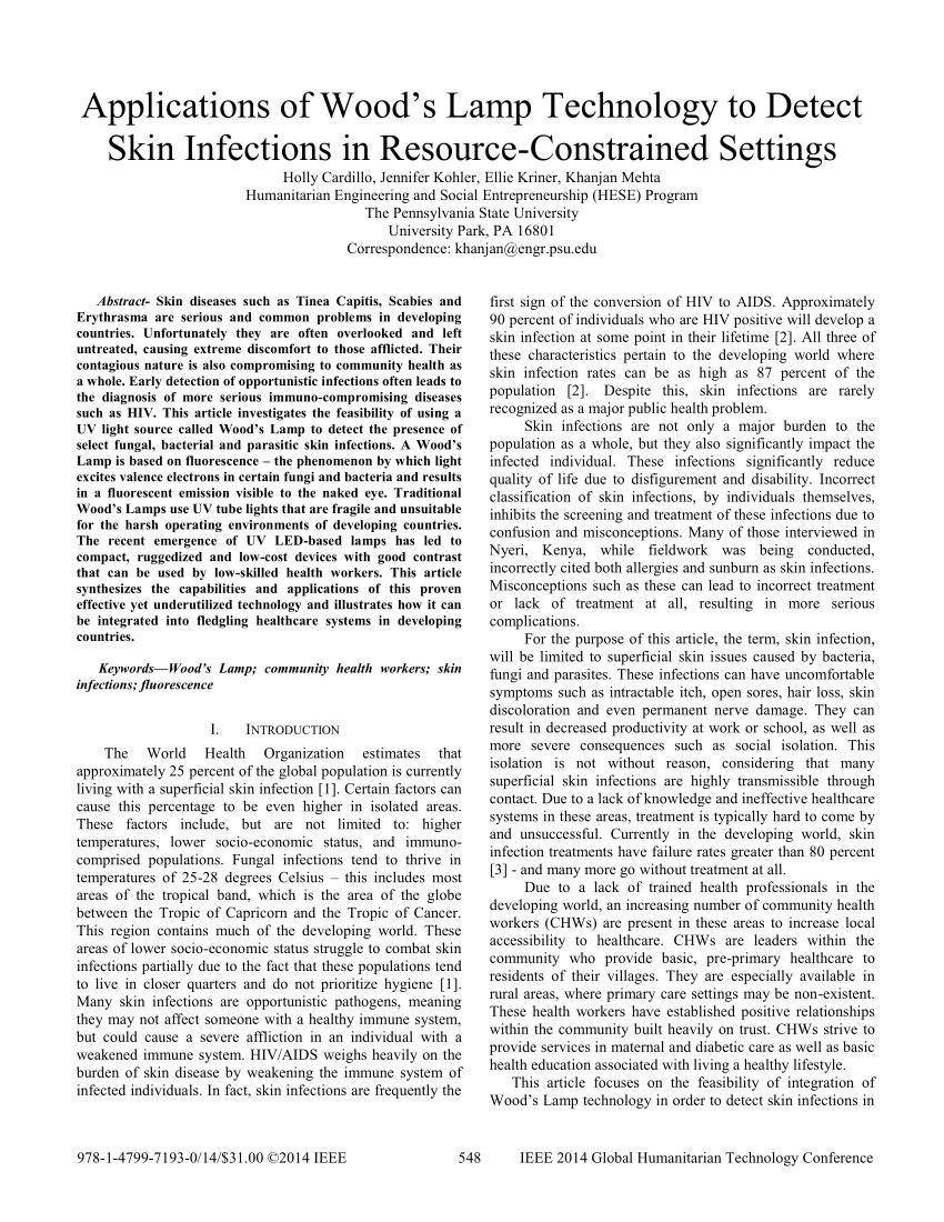 pdf applications of woods lamp technology to detect skin infections in resource constrained settings
