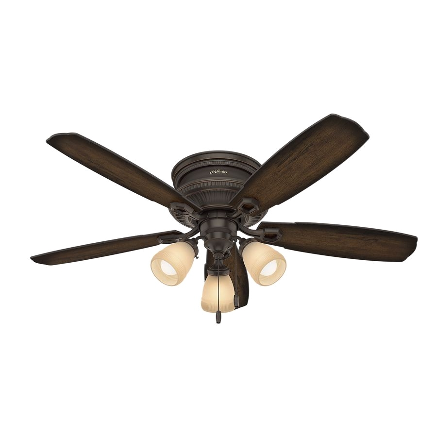 hunter ambrose 52 in onyx bengal bronze flush mount indoor ceiling fan with light kit 53356