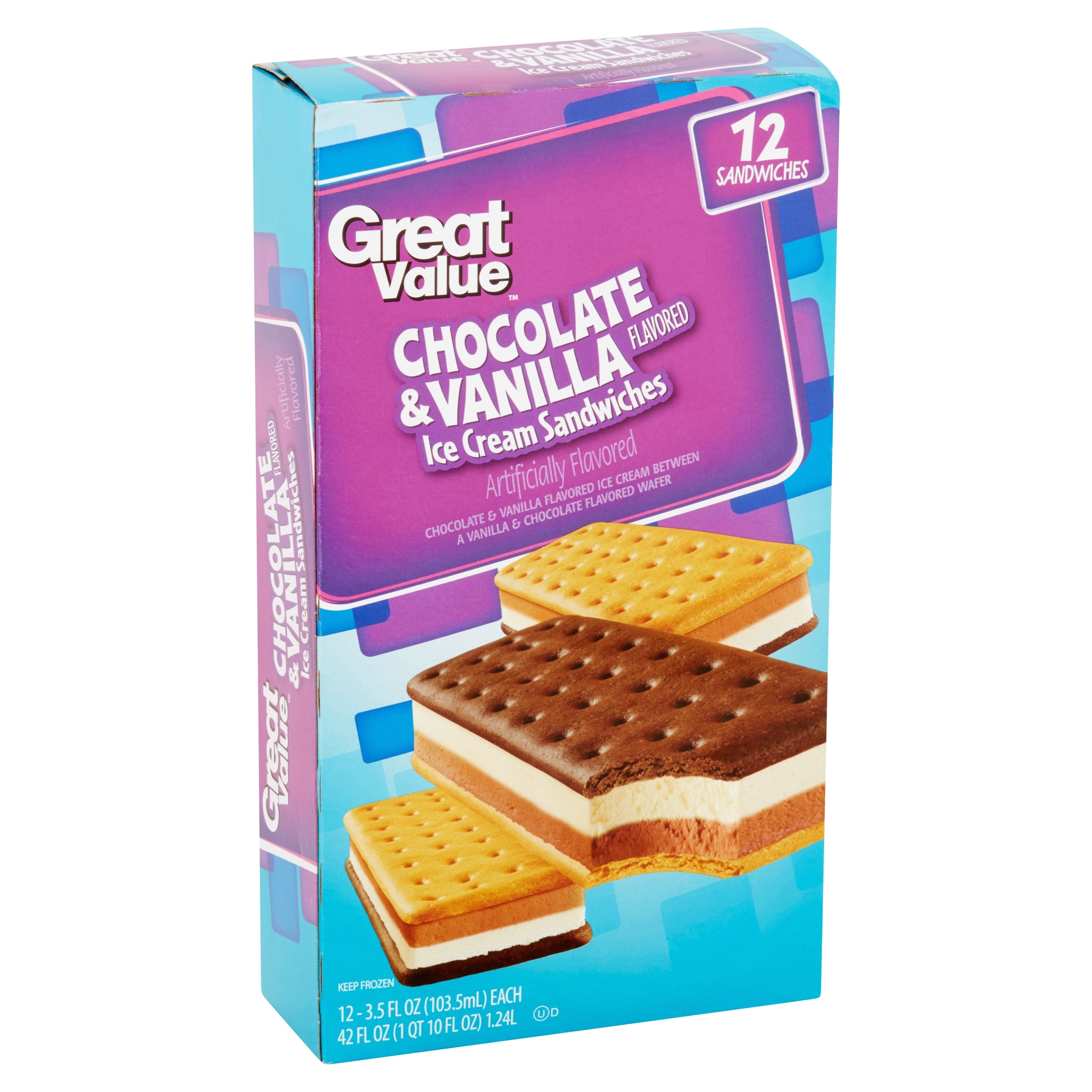 great value chocolate vanilla ice cream sandwiches 42 oz 12 count walmart com