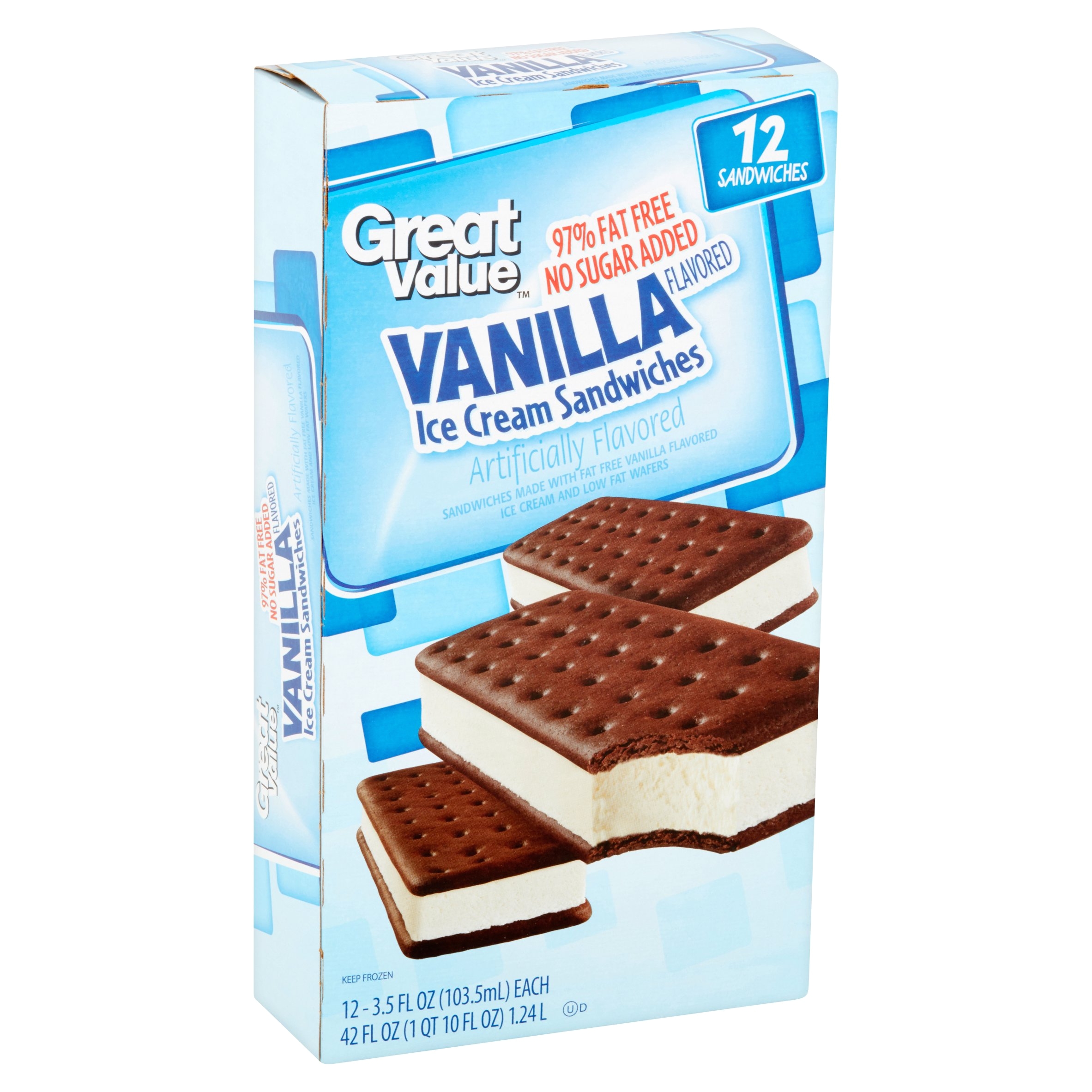 great value vanilla flavored ice cream sandwiches low fat 42 oz 12 count walmart com