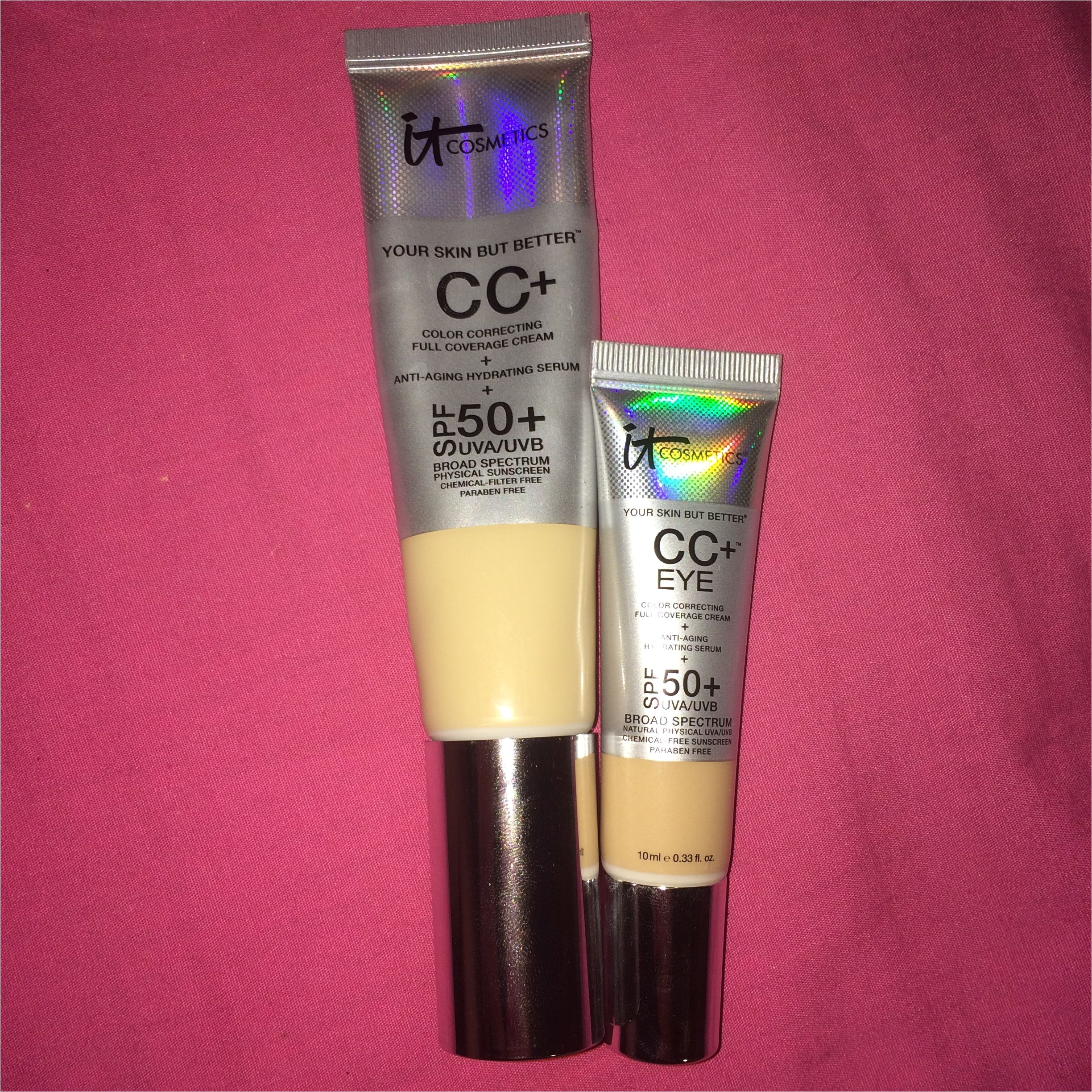 it cosmetics cc fair tall bottle and it cosmetics cc eye light