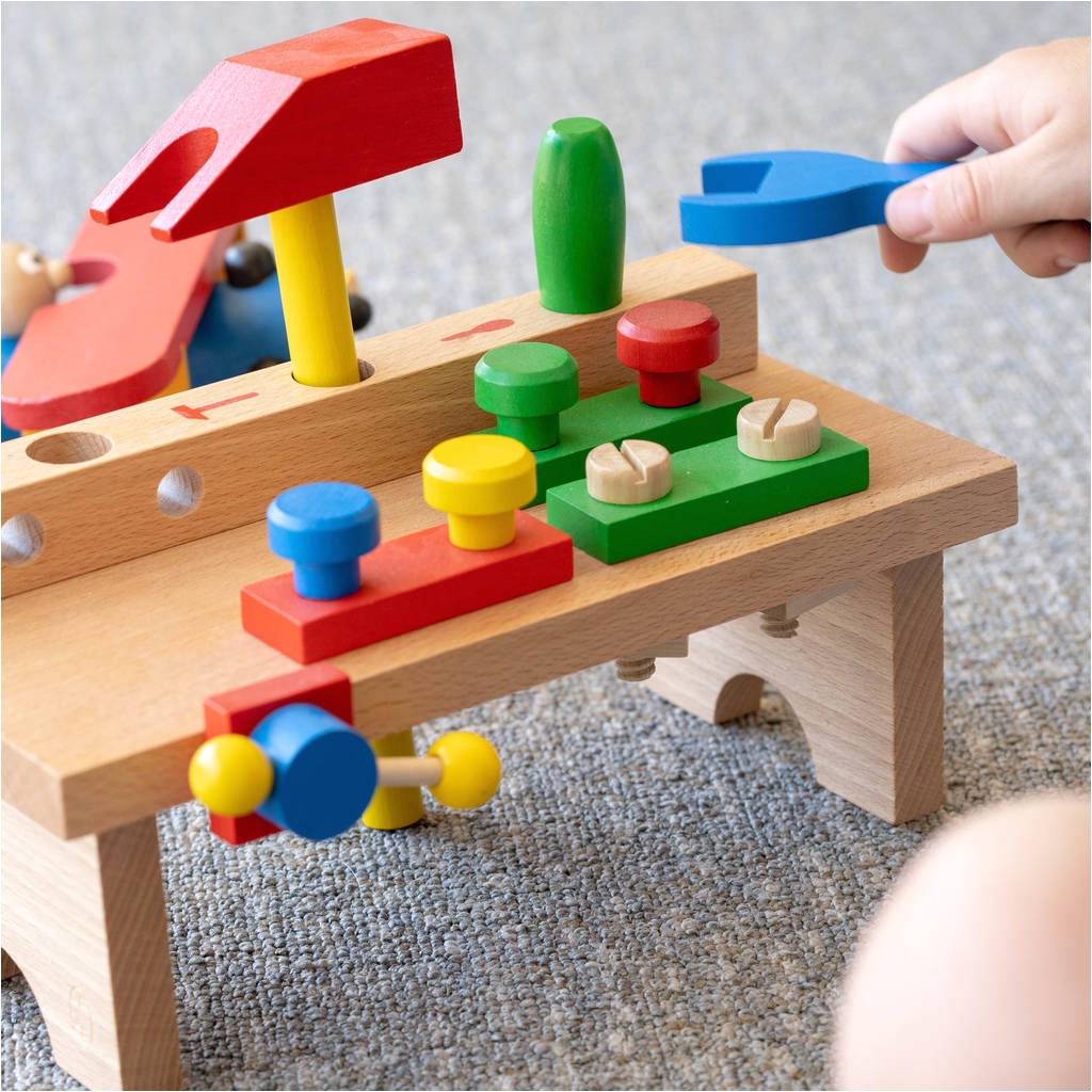 personalised wooden work bench with tools