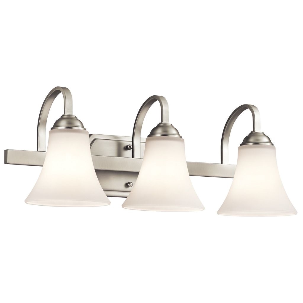 kichler lighting keiran collection 3 light brushed nickel bath vanity light overstock com shopping the best deals on sconces vanities