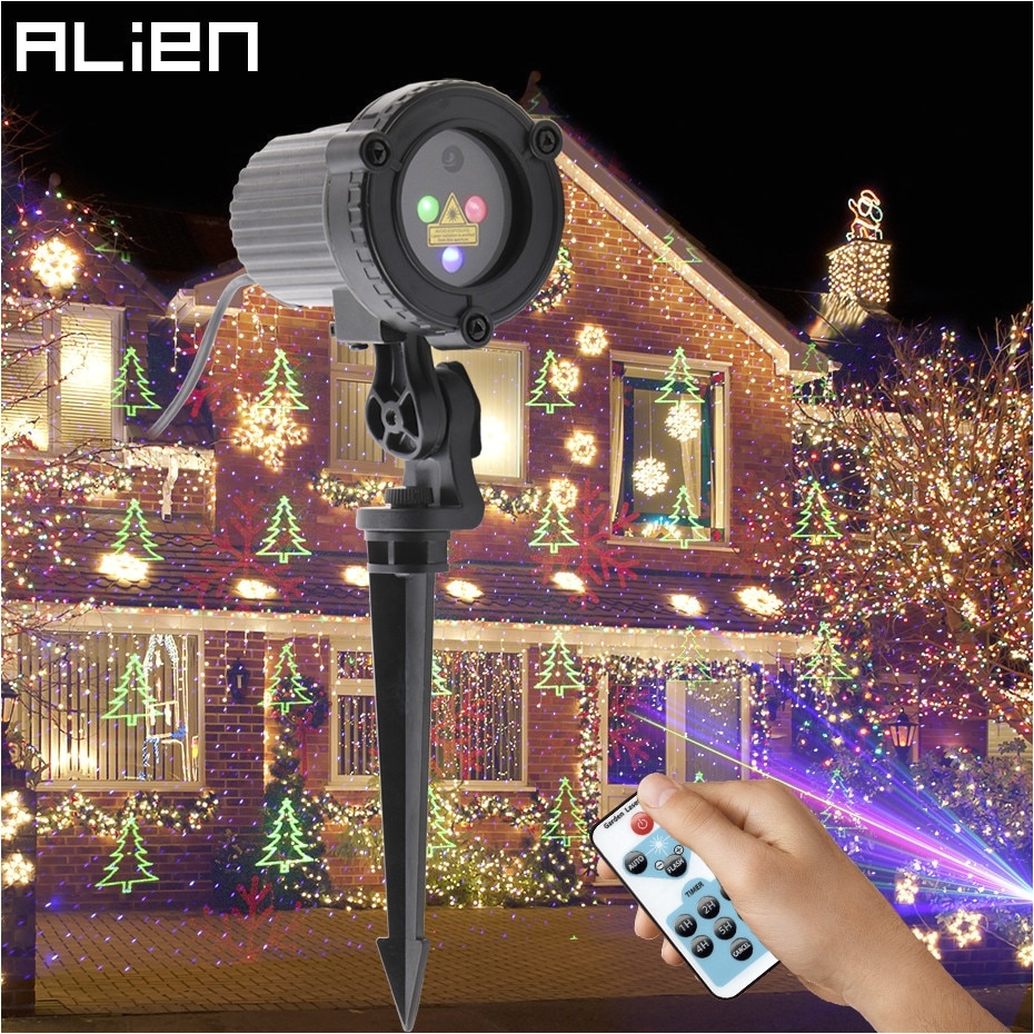 alien rgb remote static star christmas tree snowflake laser light projector garden outdoor waterproof xmas holiday