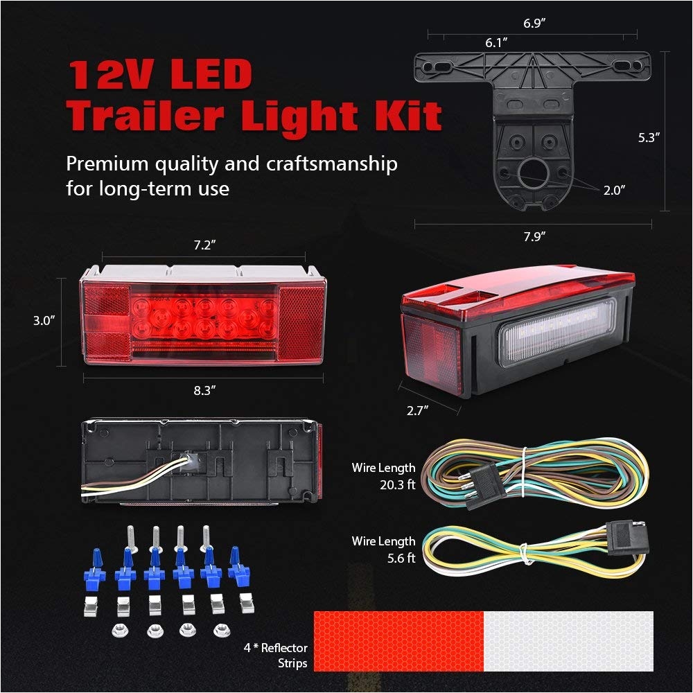 amazon com mictuning led trailer light kit 12v stop tail turn signal lights with license plate bracket 4 pin connector wiring harness submersible