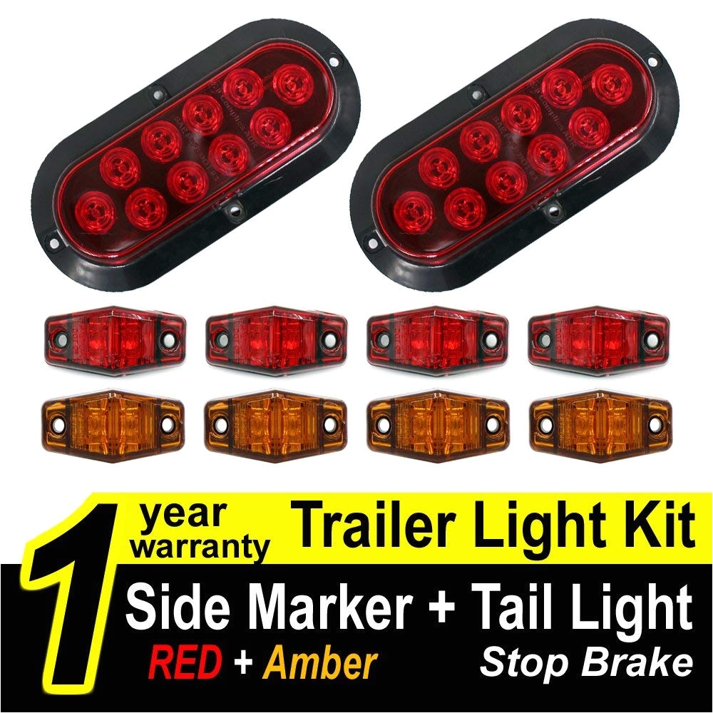 amazon com tmh trailer light kit pack of 2 6 oval stop turn brake red tail light lamp pack of 8 side led marker light red