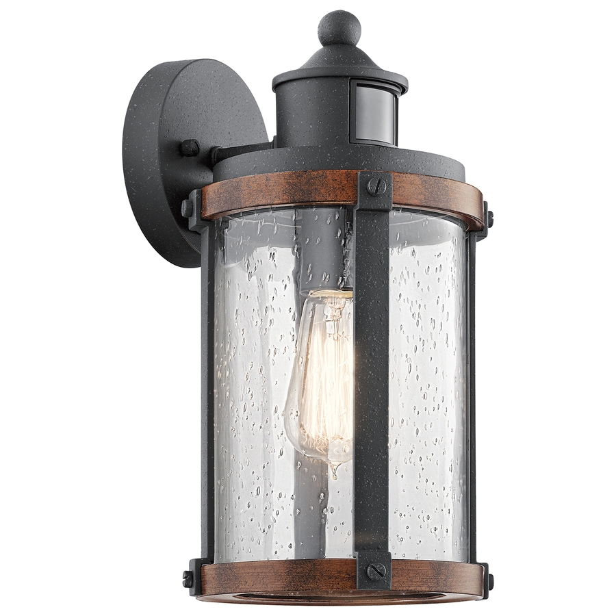 kichler barrington 13 25 in h distressed black and wood motion activated medium base e