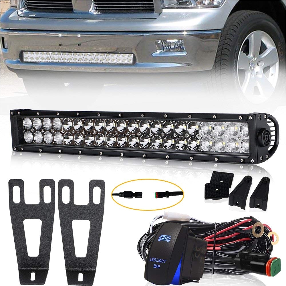 amazon com 22 dual row straight combo beam led light bar dodge ram front hidden bumper mounting brackets 1x dt connector wiring harness 1x rocker