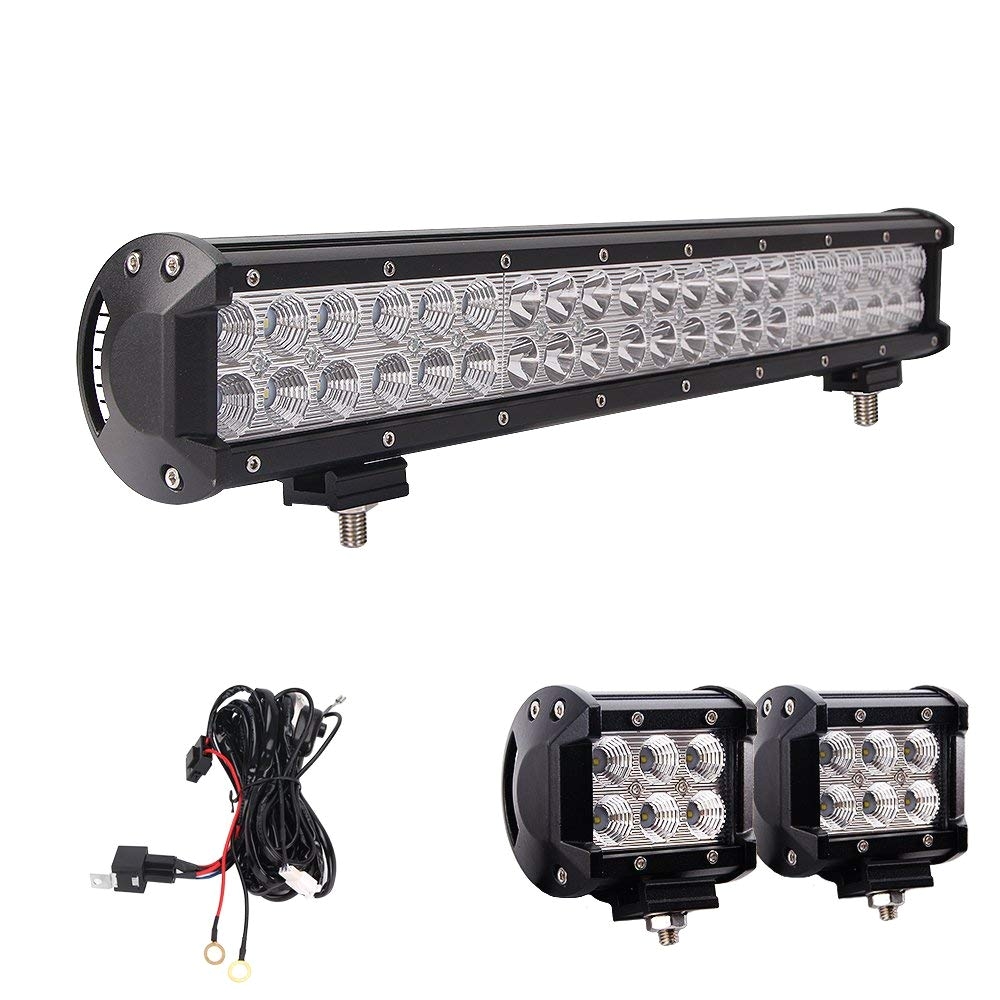 amazon com northpole light 20 inch 126w waterproof spot flood combo led light bar with 2pcs 18w cree flood led work lights and 12v 40a wiring harness for