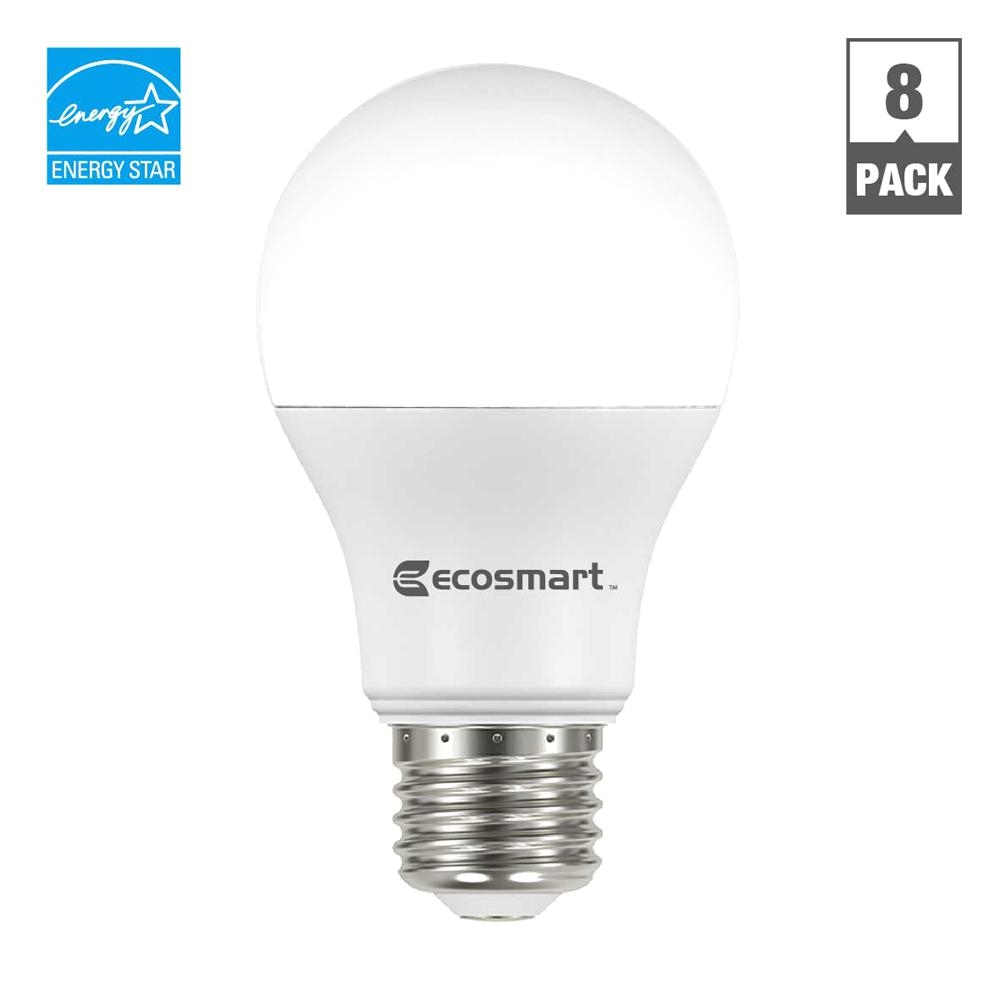 ecosmart 60w equivalent daylight a19 energy star and non dimmable led light bulb 8 pack a6a19a60wul02 the home depot