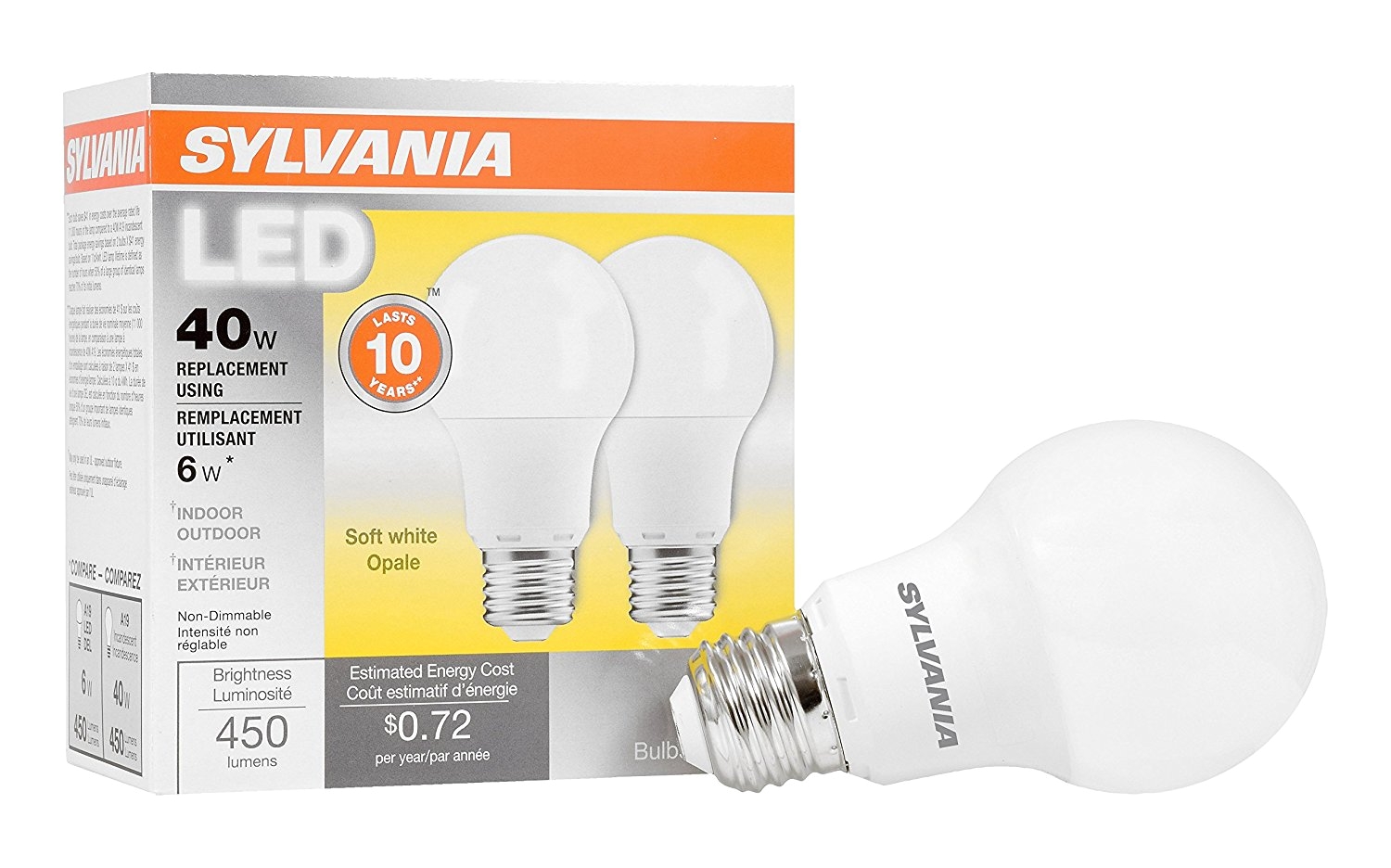 amazon com sylvania 40w equivalent led light bulb a19 lamp 2 pack soft white energy saving longer life value line medium base efficient 6w