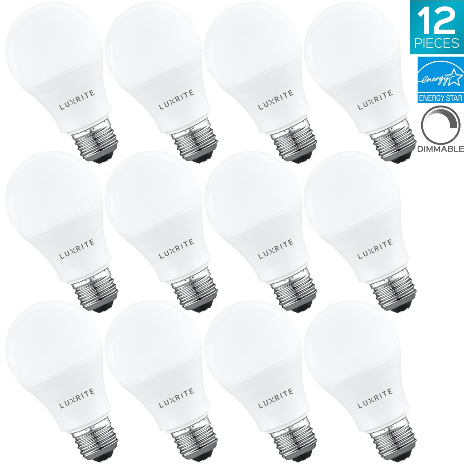 luxrite a19 led light bulb 60w equivalent 4000k cool white dimmable 800 lumens standard led bulb 9w e26 base energy star enclosed fixture rated