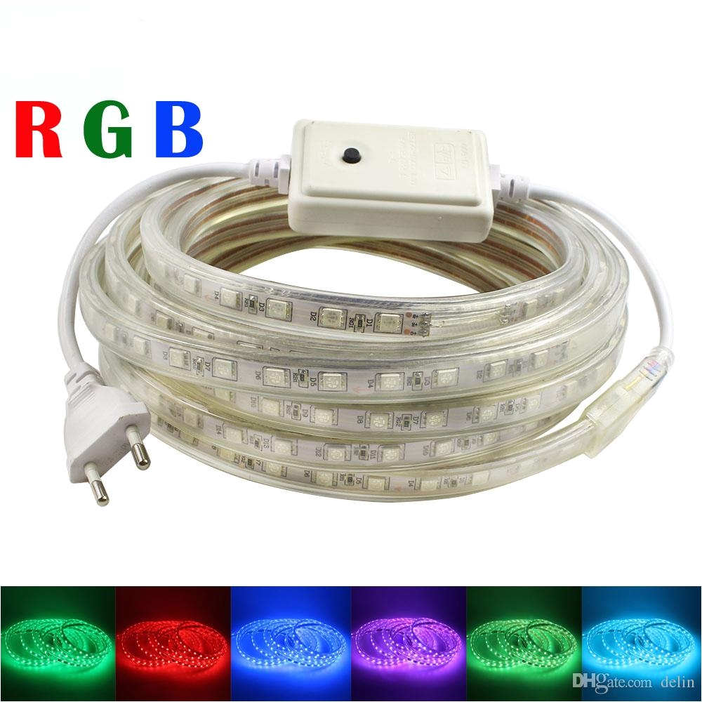 rgb led 220v strip light smd 5050 with eu power plug 2m 3m 4m 5m 10m rgb flexible led tape waterproof outdoor dec blue led strip led flexible strip from